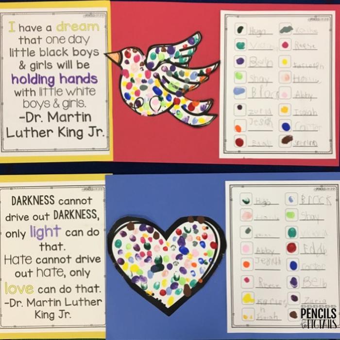 Martin Luther King Jr: Skin Tones Craft Two craft projects with fingerprints made in many different colors, representing each child in a class