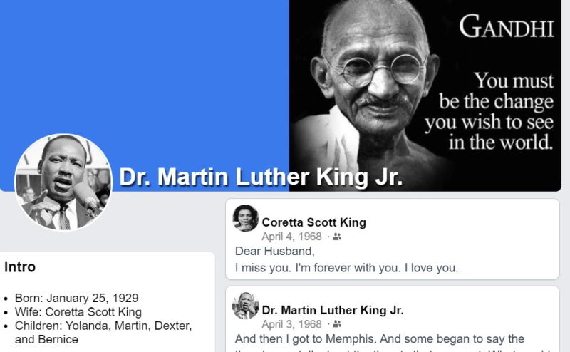 Martin Luther King Fakebook page A fake Facebook page for Dr. Martin Luther King, Jr.
