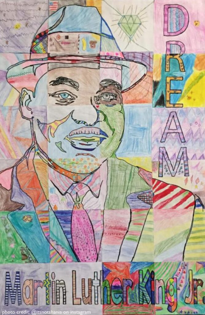 Martin Luther King Collaborative Art Collaborative art project showing Martin Luther King, with one section colored by each student