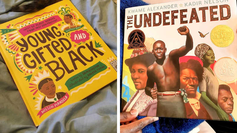 Black History Month Books Example of Black History Month books, including Young, Gifted and Black and The Undefeated.