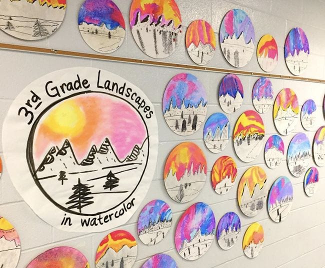 Third Grade Art Projects Round Winter Landscapes Collection of colorful winter landscapes painted on cardboard rounds