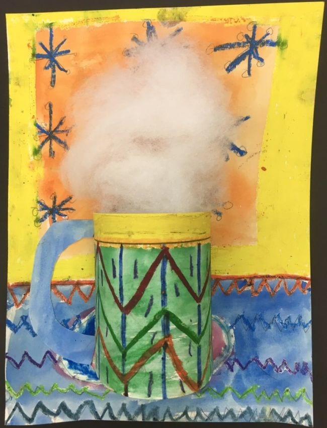 Third Grade Art Projects 3D Mug Construction paper coffee mug with cotton batting used to create steam