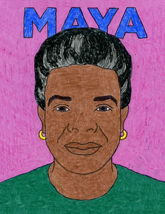 Third Grade Art Projects: Maya Angelou A simple drawing of Maya Angelou from the shoulders up is shown. It says