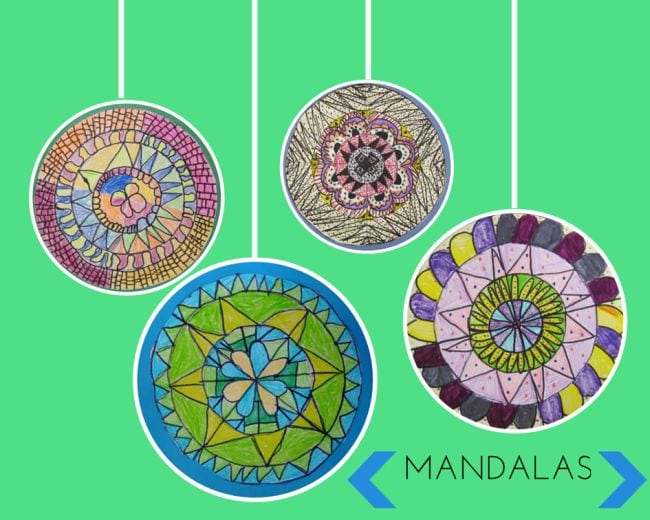 Third Grade Art Projects Mandalas Patterned mandala circles on a green background