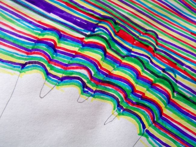 Third Grade Art Projects Hand Illusion Third grade art projects include this pencil tracing of hand, with marker lines across it using arcs to create a 3D illusion