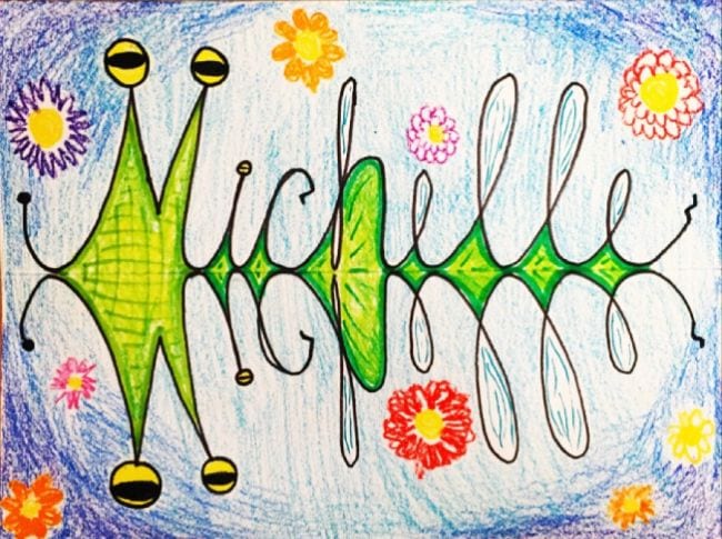 Third Grade Art Projects Cursive Bugs Third Grade Art Projects include this one. The name Michelle written in cursive with a reflected version below, colored to look like a bug