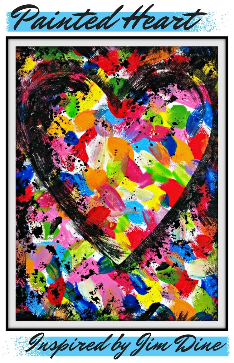 Third Grade Art Projects: Jim Dine Heart A black outline of a heart is in the center of the page and it is surrounded by and filled in with bright specks of paint.