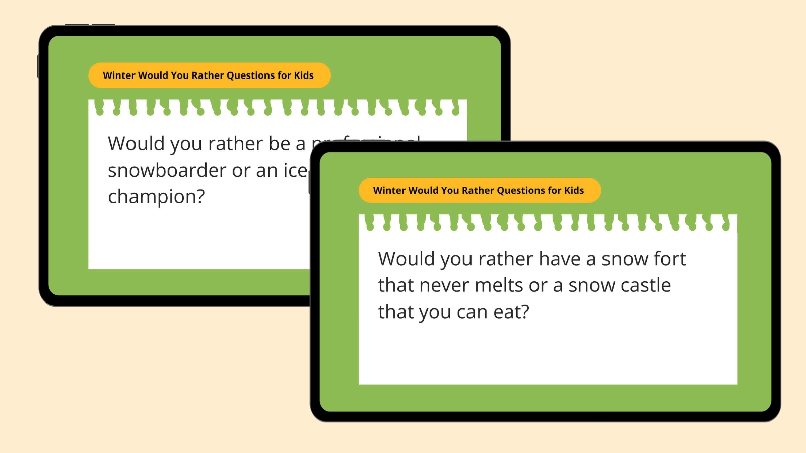 Would you rather have a snow fort that never melts or a snow castle that you can eat? Would you rather have a snow fort that never melts or a snow castle that you can eat?