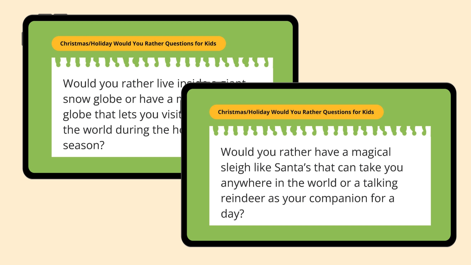 Would you rather have a magical sleigh like Santa’s that can take you anywhere in the world or a talking reindeer as your companion for a day? Would you rather have a magical sleigh like Santa's that can take you anywhere in the world or a talking reindeer as your companion for a day?- would you rather questions for kids