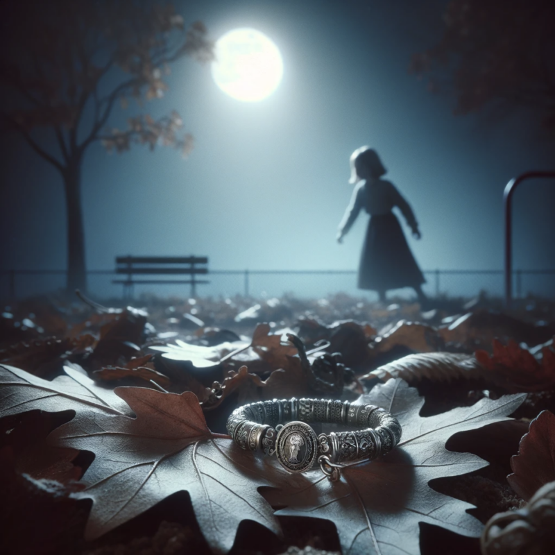 Mysterious bracelet on leaves with a girl in the background