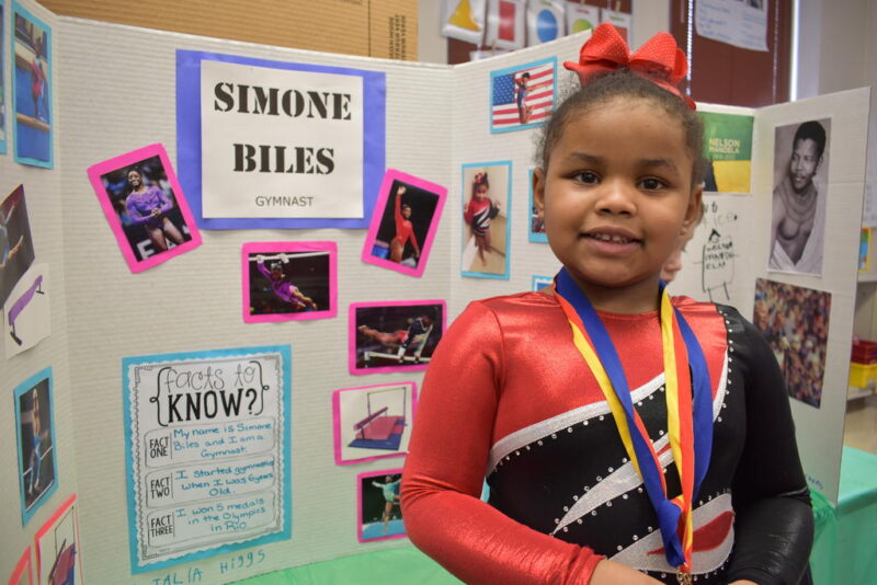 oak-park-student student being simone biles for a school project for black history month