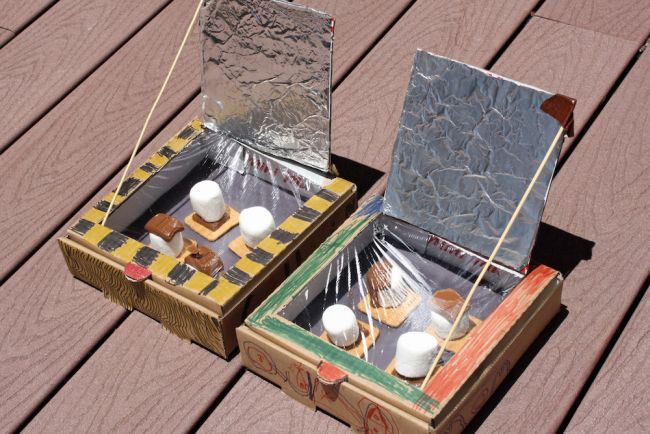 5th Grade Science Solar Oven Desert Chica Solar ovens built from pizza boxes, with marshmallows, chocolate, and graham crackers