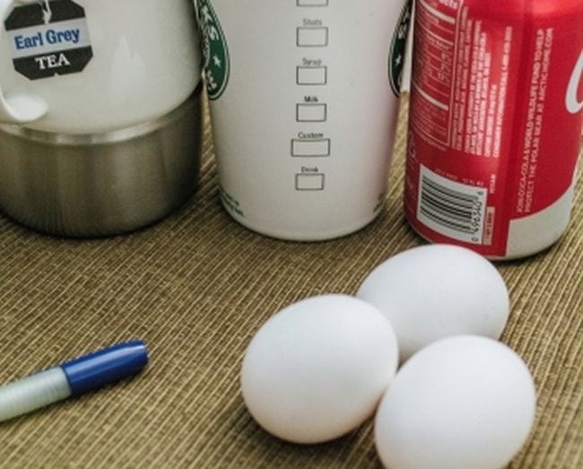 6th Grade Science Teeth Educationcom Three eggs next to containers of coffee, tea, and cola, with a permanent marker