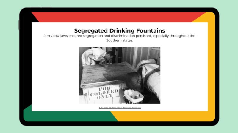 Segregated Drinking Fountains Tablet screen featuring info and image segregated drinking fountains