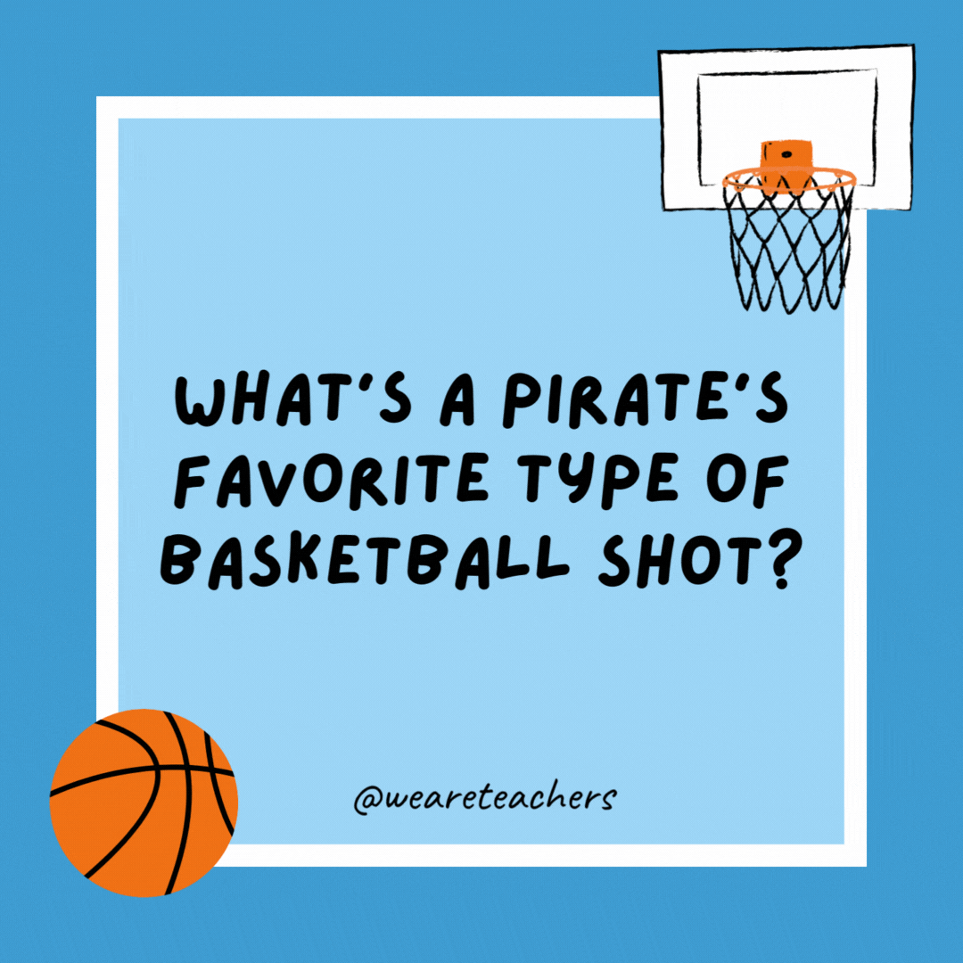 What’s a pirate’s favorite type of basketball shot? A jump hook. What’s a pirate’s favorite type of basketball shot?
A jump hook.