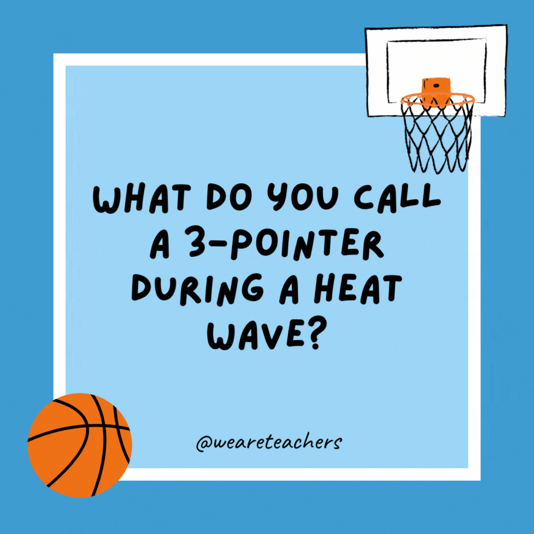 What do you call a 3-pointer during a heat wave? A hot shot. What do you call a 3-pointer during a heat wave?
A hot shot.