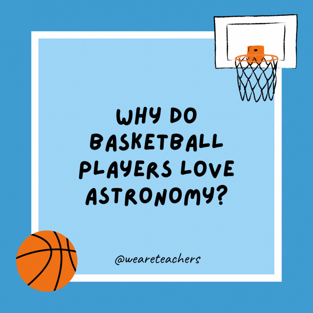 Why do basketball players love astronomy? They are shooting stars. Why do basketball players love astronomy?
They are shooting stars.