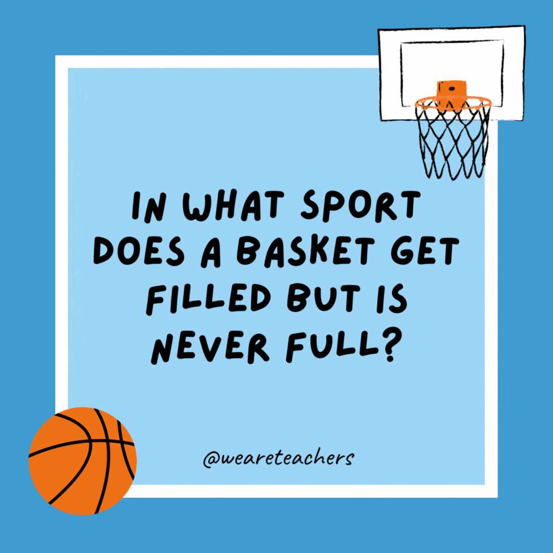 In what sport does a basket get filled but is never full? Basketball. In what sport does a basket get filled but is never full?
Basketball.