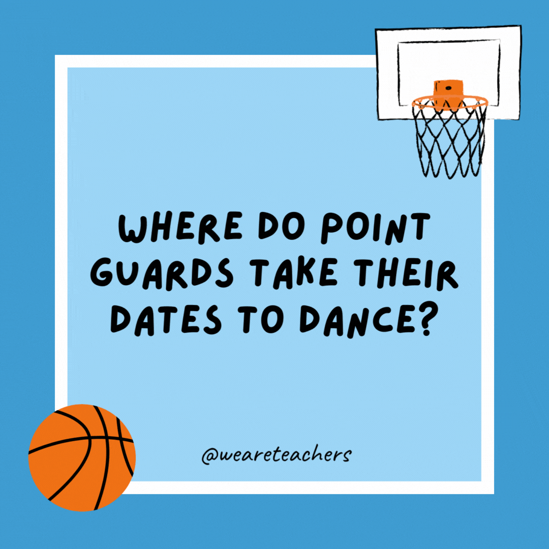 Where do point guards take their dates to dance? Basket balls. Where do point guards take their dates to dance?
Basket balls.