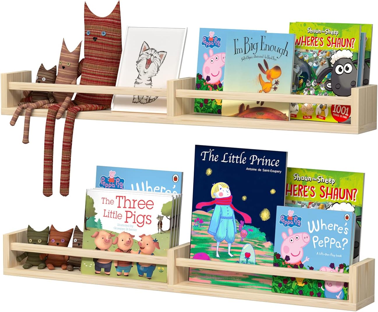 Classic Nursery Shelves, Set of 2 Natural Wood Floating Book Shelves Classic Nursery Shelves, Set of 2 Natural Wood Floating Book Shelves