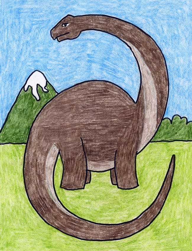 Directed Drawing Dinosaur Crayon drawing of a diplodocus
