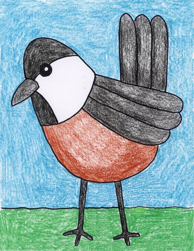 Directed Drawing Bird Directed Drawing for Kids include this simple crayon drawing of a chickadee.