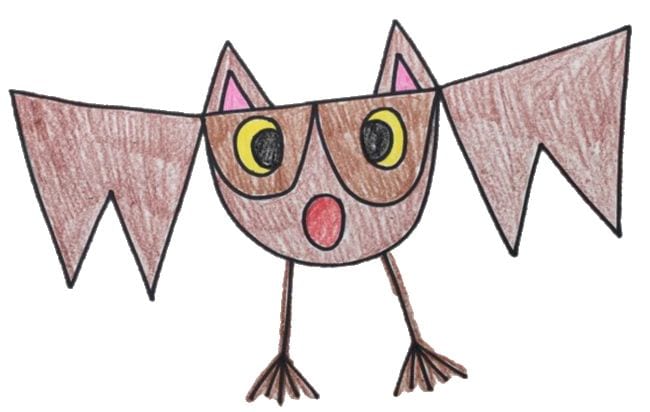 Directed Drawing Bat Directed Drawing for Kids include this simple bat sketch with shapes like triangles and half circles.
