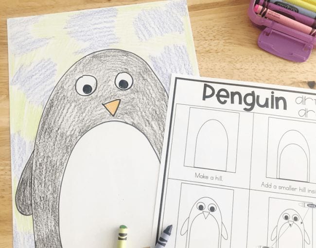 Directed Drawing Penguin Simple crayon drawing of a penguin