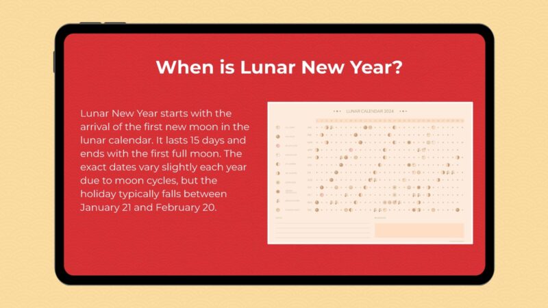When Is Lunar New Year? Computer screen with When Is Lunar New Year slide on it.