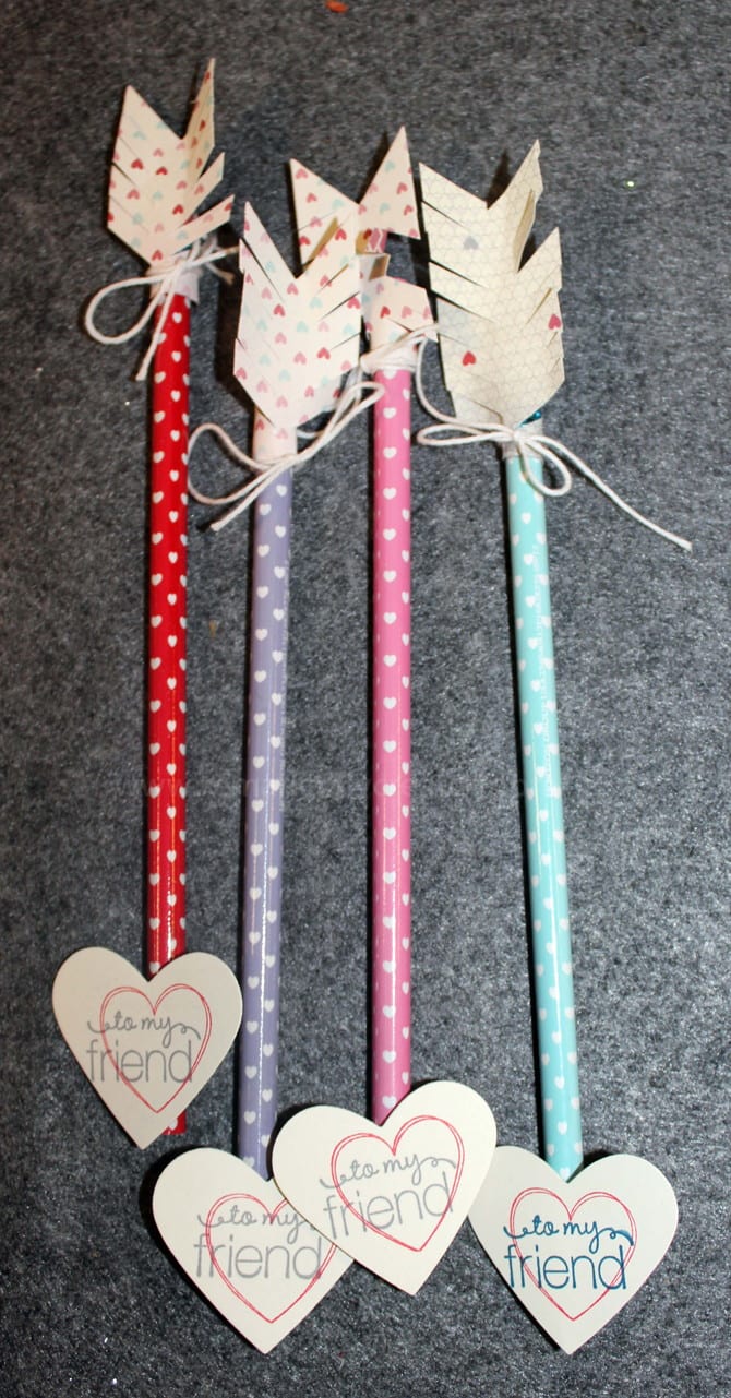 pencil-arrow-valentines Colorful pencils decorated as arrows as an example of valentines for students