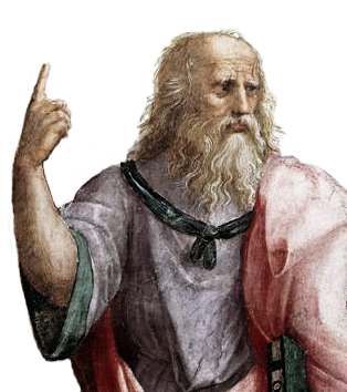 Plato A portion of a very old painting is shown. It portrays Plato who is part of a list of famous philosophers. He has a long beard and moustache and is wearing a cloak.