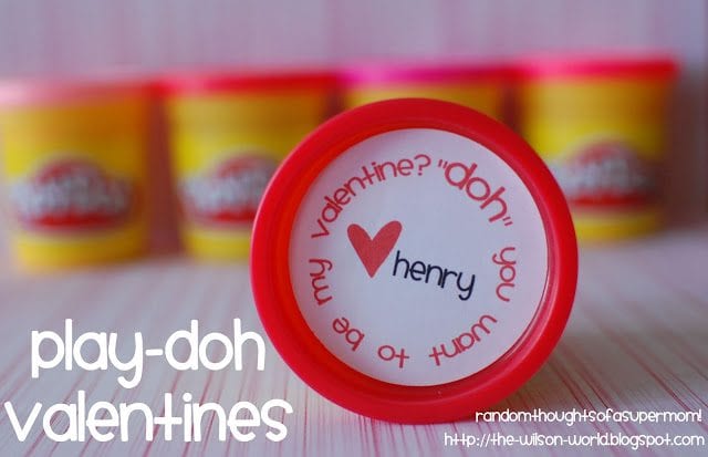 play-doh-valentine A party size play doh container with a valentine message written on the lid