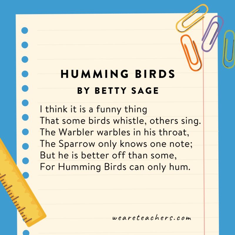 Short Poems 6 Humming Birds by Betty Sage.
