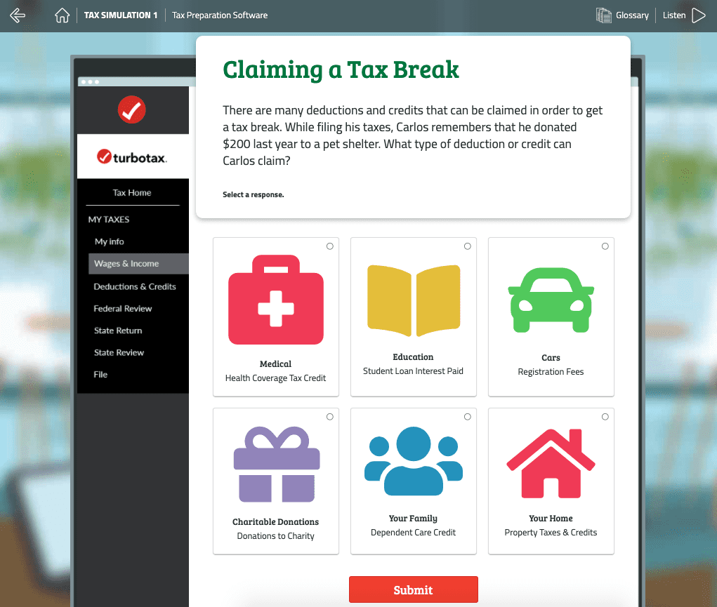 TurboTax4 Screenshot from TurboTax Simulation to help students learn about taxes