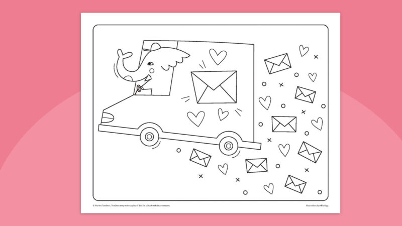 Valentines-Day-Coloring-Pages-1 Elephant delivering love letters - Valentine's Day Coloring Pages