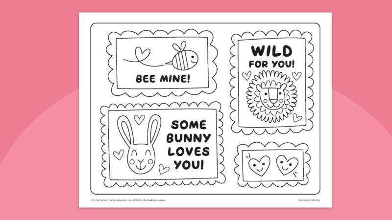 Animal Valentines Coloring page featuring animal-themed Valentines