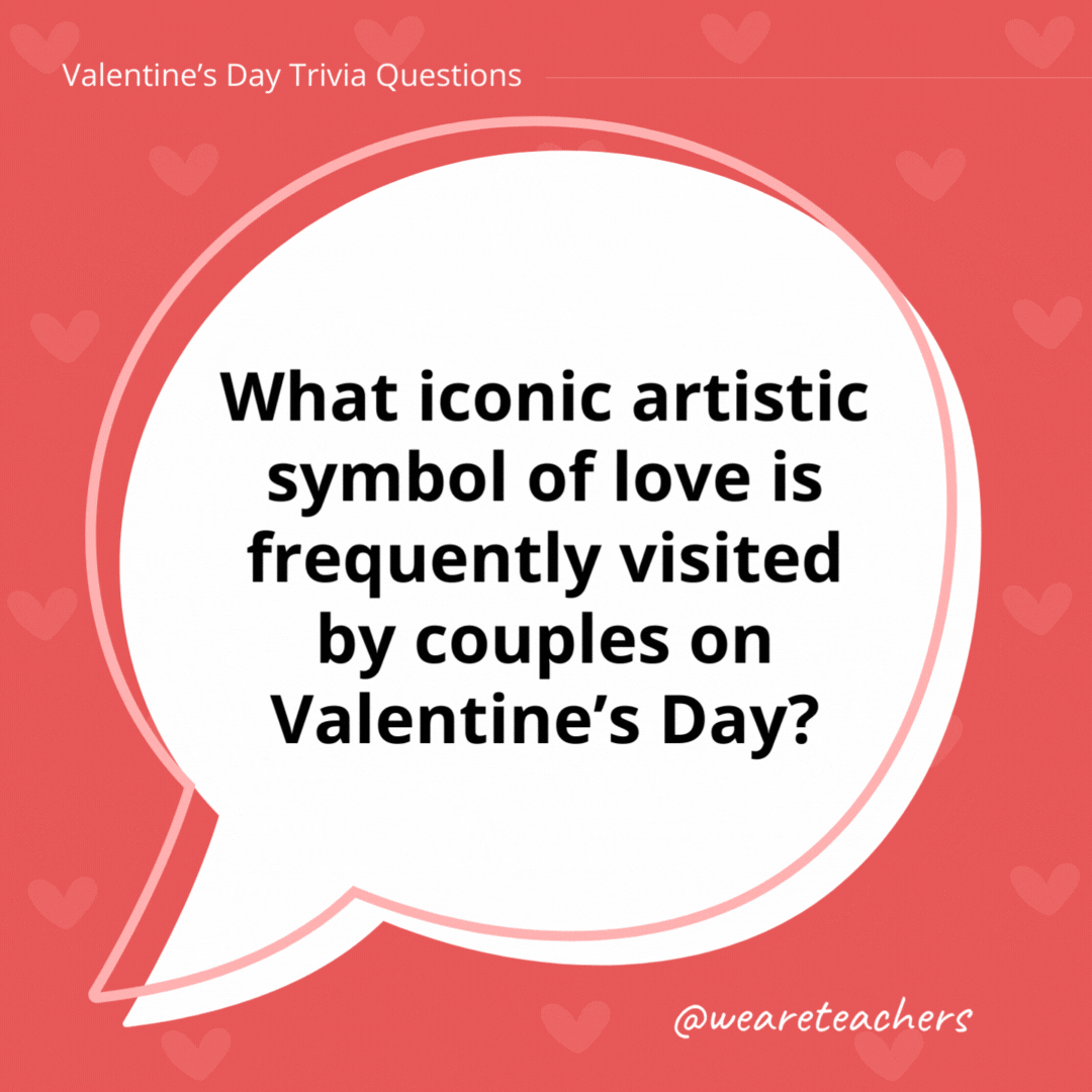 What iconic artistic symbol of love is frequently visited by couples on Valentine’s Day? The Love Sculpture by Robert Indiana. What iconic artistic symbol of love is frequently visited by couples on Valentine's Day?
The Love Sculpture by Robert Indiana.