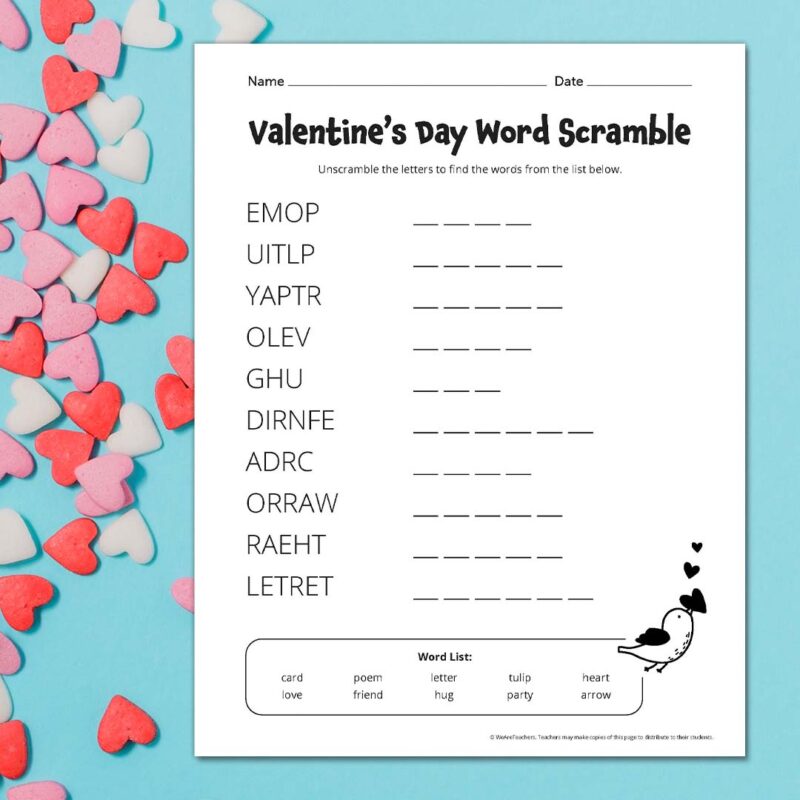 Valentine's Day Word Puzzle Activity Valentine's Day Word Puzzle Activity