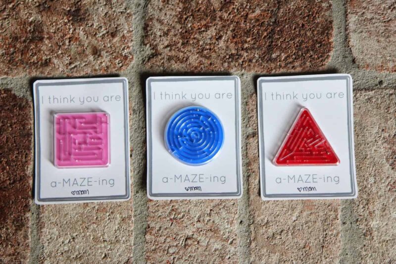 maze-valentines Three valentine cards, each with a platic maze toy attached as an example of valentines for students