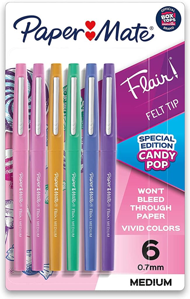 Candy Pop Flair Pens Package of multi-colored Paper Mate Candy Pop flair pens, as an example of teacher valentine gift