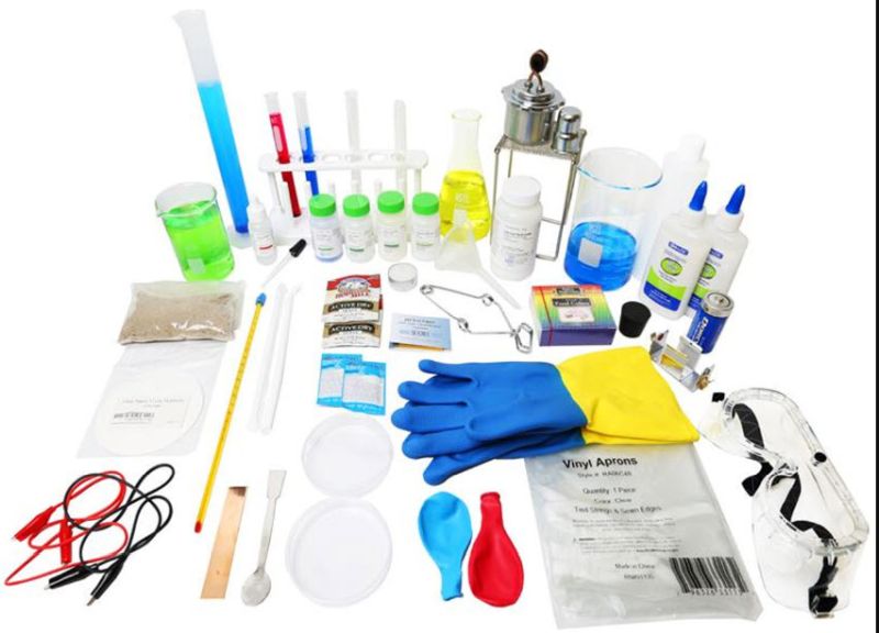 Chemistry Kit for Middle School Complete kit for teaching chemistry to middle school students, with bakers, chemicals, and other tools