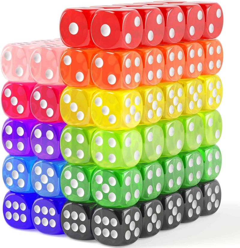 Standard Dice Stacks of colorful standard six-sided dice