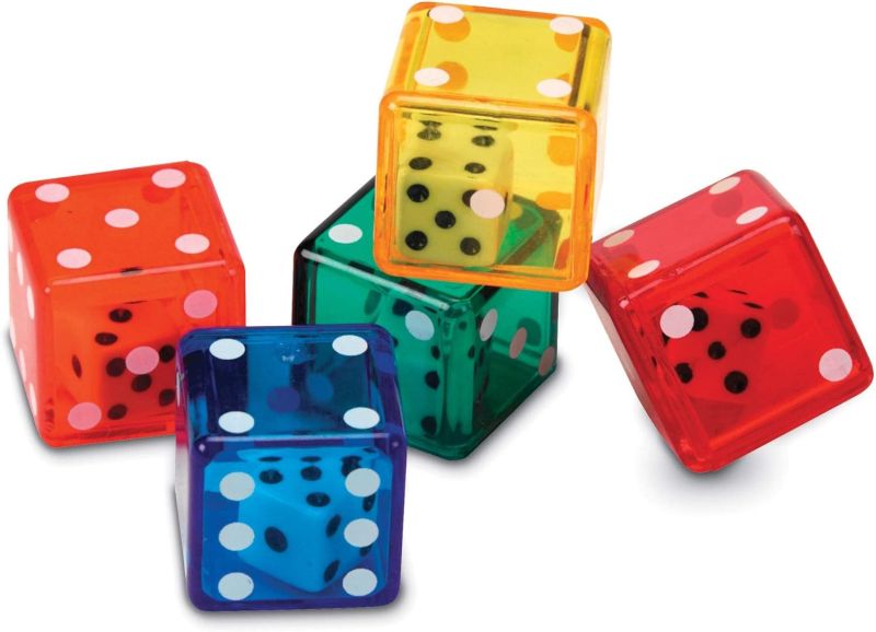 Dice in Dice Set Five plastic transparent dice with a smaller die inside each one