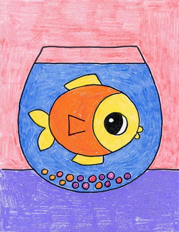 Directed Drawing Fish Bowl a simplistic drawing of a fish in a fish bowl is shown.