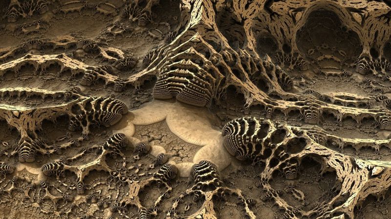 Picture Prompt: Fractal Cave Rocky cave with strange geometric patterns in the rock
