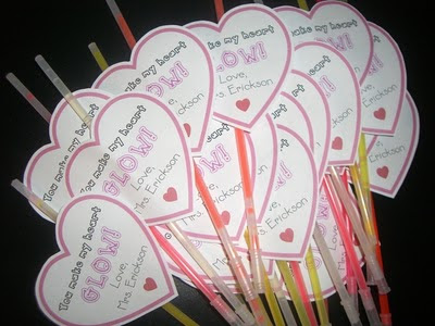 glow-stick-valentine Heart shaped valentines with glow sticks attached