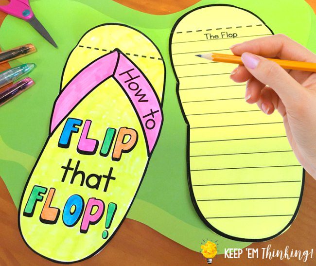 Growth Mindset Activities: Flip that Flip Colorful paper flip flop saying How to Flip that Flop, with a second flip flop with lines for writing