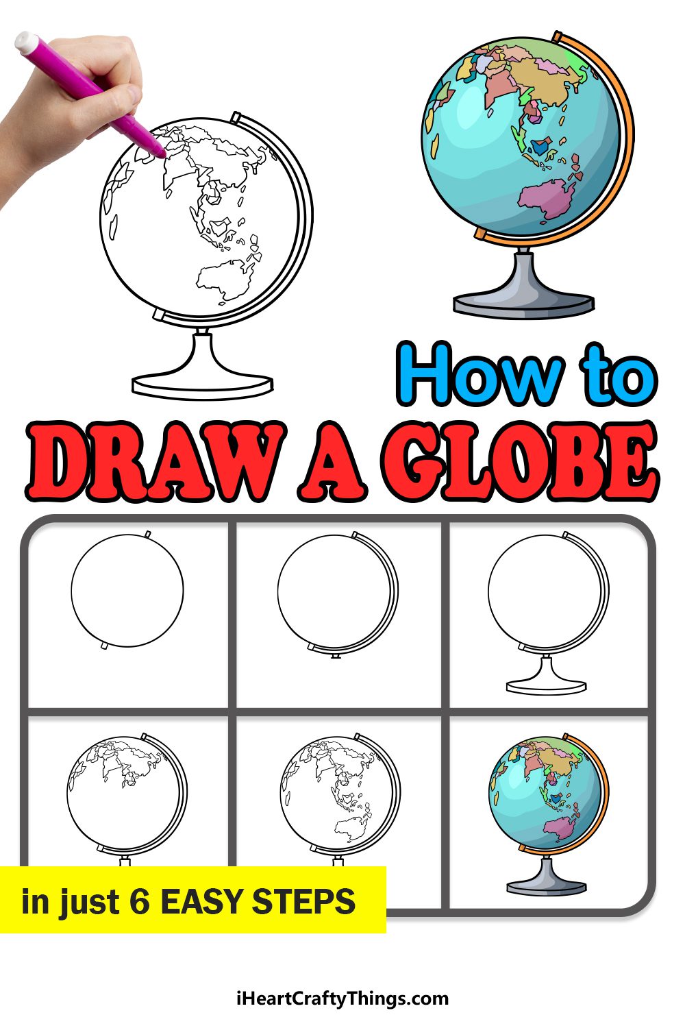 Directed Drawing Globe A step by step tutorial on how to draw a globe is shown.