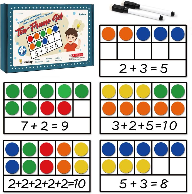 Magnetic Ten Frames Magnetic Ten Frame sets with colored chips and dry erase markers