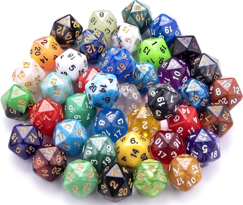 Polyhedral Dice Pile of colorful polyhedral dice with 20 sides each